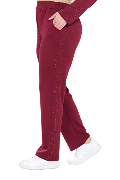 MELSAY Women's Plus Size Burgundy-Stone Half Garni Modal Tracksuit Set