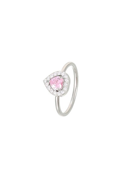 RAFINI Pink Heart Ring - 18K White Gold Plated, Stainless Steel