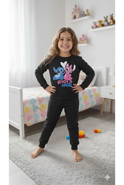 KOKOŞ BEBEK Stitch Angel Printed Girls' Tracksuit Set - 3/10 Years Old - 31568