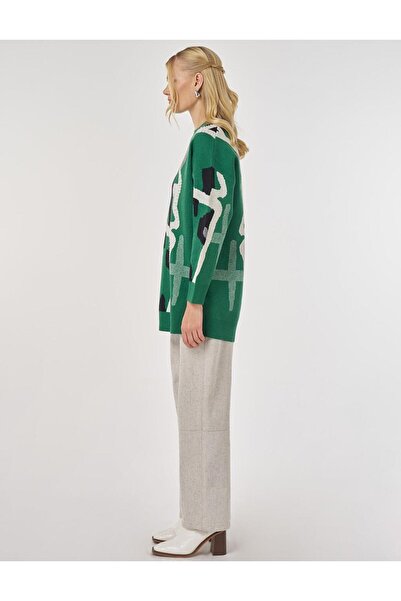 Kayra Abstract Pattern Viscose Knitwear Tunic Forest Green