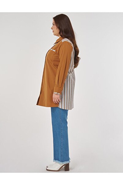 Kayra Stripe Pattern Cotton Tunic Biscuit