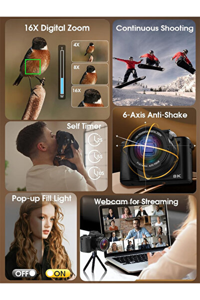 Makrystorm 8K Digital Camera, DSLR camera for Photography, 88MP Autofocus WiFi Vlogging Camera with 128GB Card