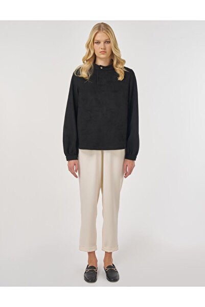 KYR ψηλός λαιμός Μπλούζα σουέντ Μαύρη
