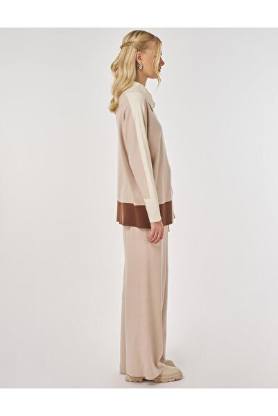 Kayra Wide Collar Knitwear Set Mink