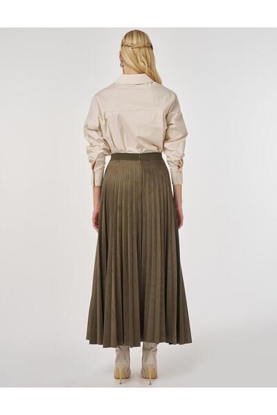 KYR Pleated Suede Skirt Khaki