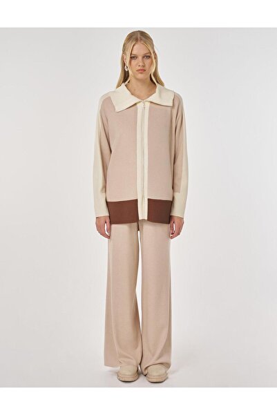 Kayra Wide Collar Knitwear Set Mink