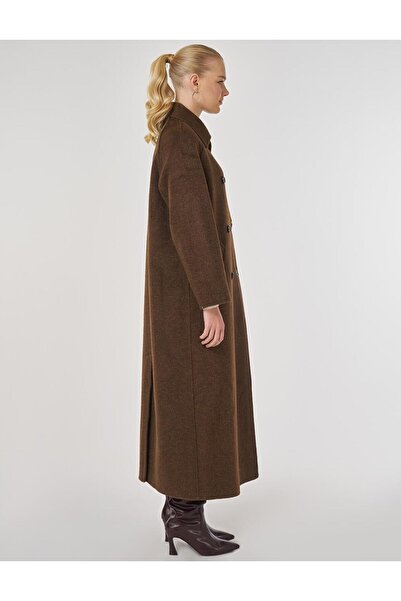Kayra Buttoned Double-Breasted Cashmere Coat Dark Brown
