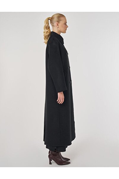 Kayra Buttoned Double Breasted Stamp Coat Black