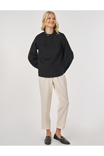 KYR ψηλός λαιμός Μπλούζα σουέντ Μαύρη