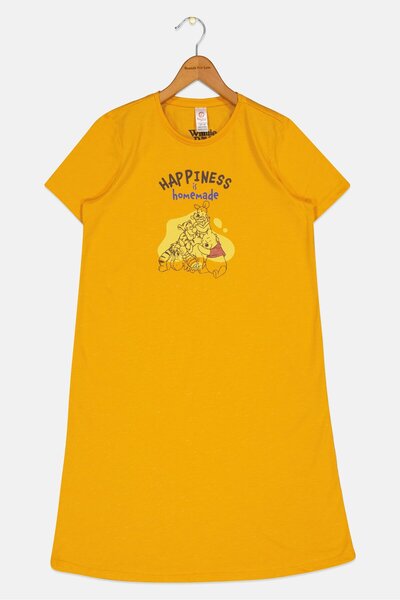 Zivame Winnie The Pooh X Kids Girl Graphic Print Short Sleeve Sleeping Dress, Yellow