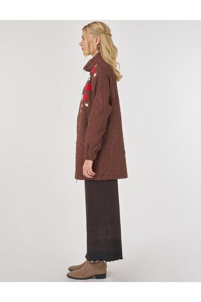 Kayra Mock Neck Waffle Tunic Brown