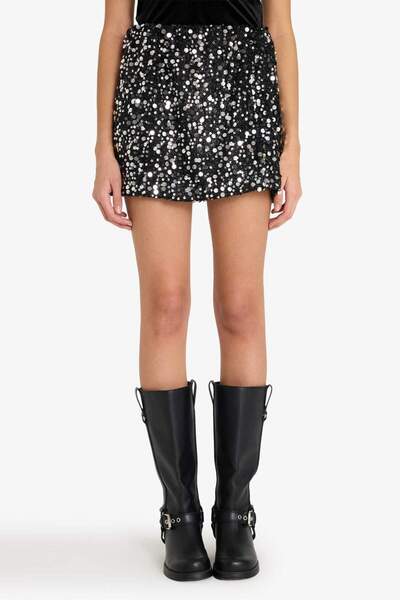 DeFacto Elastic Waist Sequined Mini Skirt G5956Ax25Wn