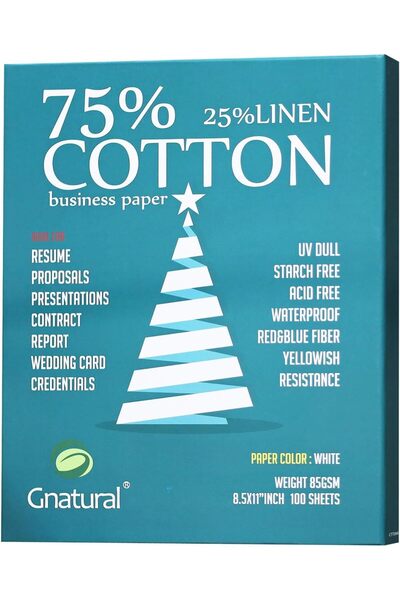 Generic G Natural 75% Cotton 25% Linen Inkjet Printing Paper 85 g/m², Letter 8.5×11 in, 100 Sheets