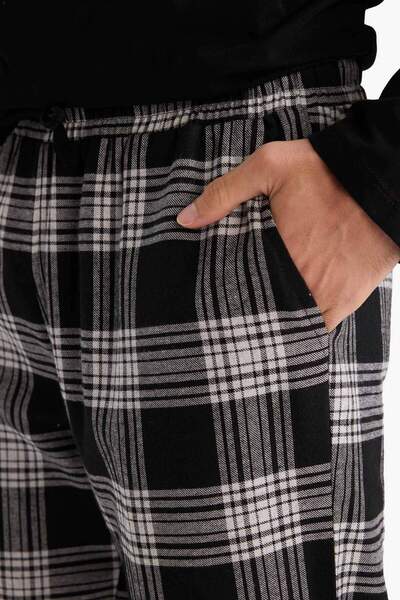 DeFacto Pajama Set Regular Fit Long Sleeve Top Flannel Checkered Long Bottom F5202Ax25Wn