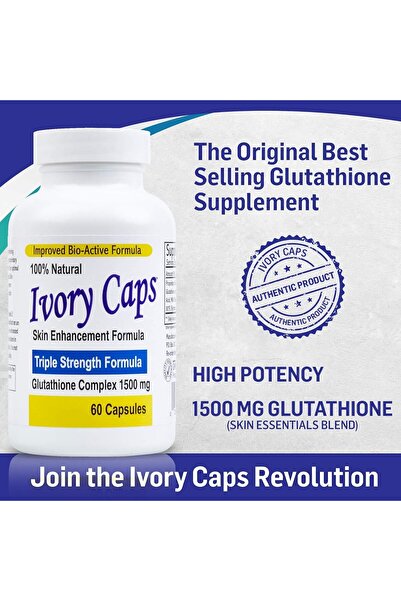 Ivory caps - Maximum 1500 mg Glutathione Skin Whitening Pills Complex, 60 Capsules