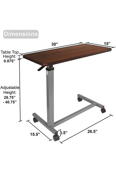 Vaunn Medical Adjustable Overbed Bedside Table With Wheels (Hospital and Home Medical Use)