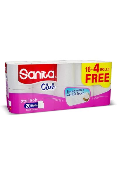 Sanita Club ورق تواليت فائق النعومة، مكون من طبقتين، 20 لفة، أبيض