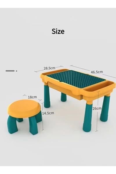 Generic 2-in-1 Children Multifunctional Building Block Table and Chair Set with 63 Building Blocks