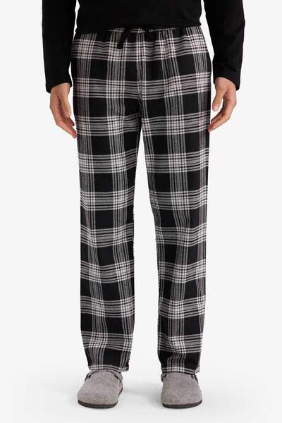 DeFacto Pajama Set Regular Fit Long Sleeve Top Flannel Checkered Long Bottom F5202Ax25Wn