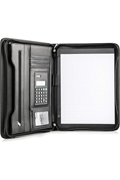Generic COSSINI Vegan Leather Zipper Business Portfolio — 10.1" Tablet Organizer with Solar Calculator