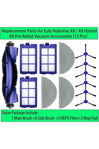 genernic YahuPase Replacement Spare Parts for Eufy RoboVac X8 / X8 Hybrid (13 Pack)