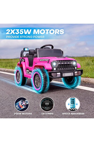 Toybox Electric Jeep for Kids Ride on Toy Rechargeable Baby Car with LED & RGB Light & Music, Pink