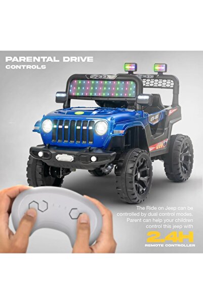 Toybox Electric Jeep for Kids Ride on Toy Rechargeable Baby Car with LED & RGB Light & Music, Blue