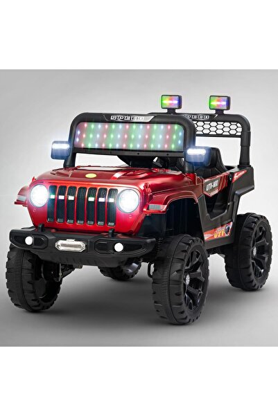 Toybox Electric Jeep for Kids Ride on Toy Rechargeable Baby Car with LED & RGB Light & Music, Red