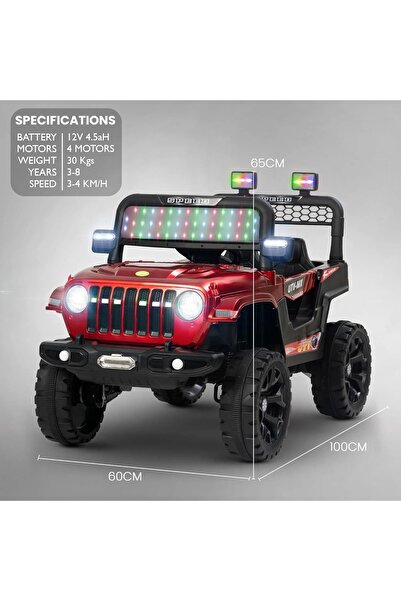 Toybox Electric Jeep for Kids Ride on Toy Rechargeable Baby Car with LED & RGB Light & Music, Red