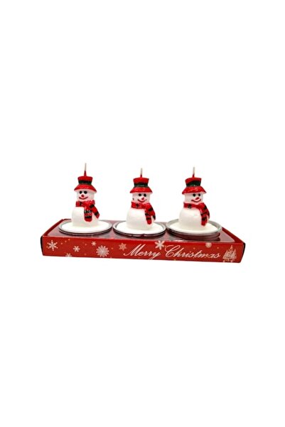 OEM Set of 3 decorative candles, snowman, white with red, 14x7x5cm