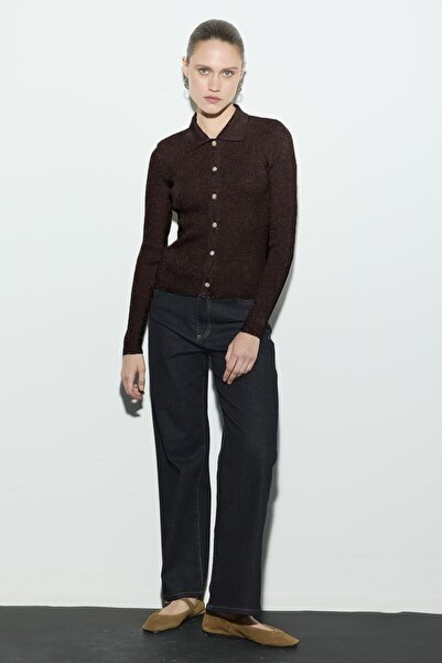 Zeyyen POLO YAKA SİMLİ TRİKO HIRKA ACI KAHVE