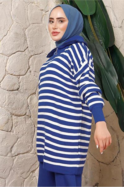 TRENDTESETTÜR Women's Navy Blue (S Cobalt Striped Knit Tunic t 2208-1