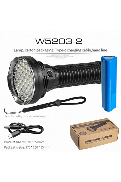 Choice مصباح يدوي LED عالي الطاقة طويل المدى W5203-2 مزود ببطارية مدمجة من النوع C لمخيمات الصيد