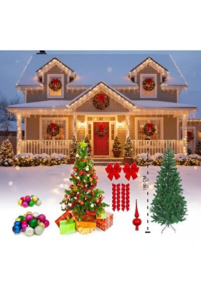 OBSIDION Artificial Christmas Tree 180 cm, 380 Tips, Base 40x95 cm + Accessory Set