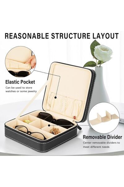 genernic Portable 3-Slot PU Leather Sunglasses Travel Organizer Case