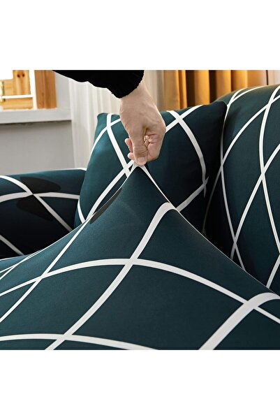 HOUSE OF QUIRK Stretch Universal Sofa Cover, Blue Diamond, Double Seater