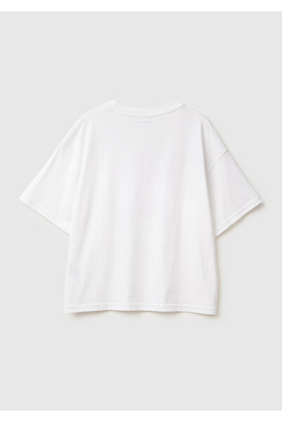 United Colors of Benetton Women's White-Pink Text 100% Cotton Front Text Printed Crew Neck T-Shirt