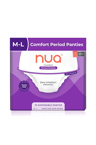 NUA Comfort Period Panties, Ultra-Absorbent, Zero Irritation, Leakproof - M-L...