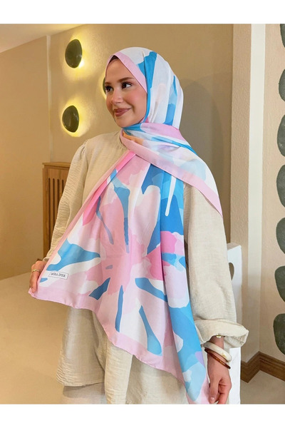 Nûda - Tarzın Değil , Tavrın Zarafeti Şal moale din bumbac cu model, seria inspiraţională, cu margine albastru-roz