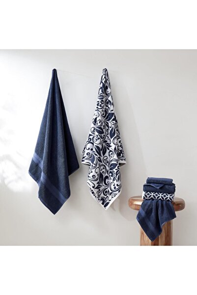 Modern Threads 6-Piece Dyed Jacquard Reversible Towel Set - Navy