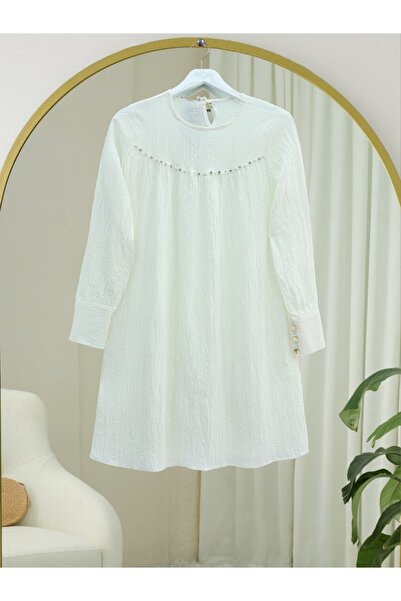 MissRunin Robot Pearl Shabby Tunic with Stone Handle Button