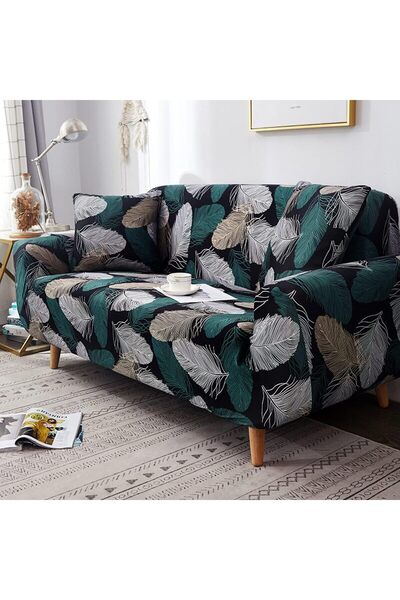 HOUSE OF QUIRK Two-Seater High-Stretch Universal Sofa Cover, 140 g/m² (Green Fern, 1.45–1.85 m)