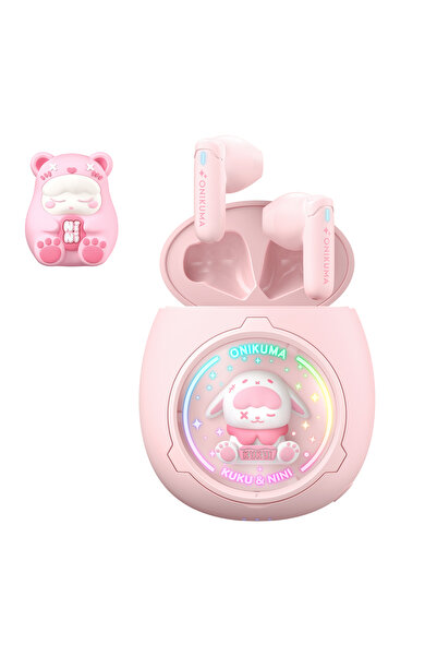 Choice سماعات رأس لاسلكية بتقنية البلوتوث T302-pink ONIKUMA T302 الجديدة بتصميم لطيف على شكل كبسولة فضاء للحيوانات الأليفة: شبه داخل الأذن للنساء، بدون ضوضاء