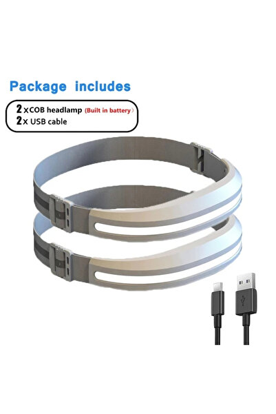 Choice Silver White 2PC Powerful Portable COB Headlamp USB Rechargeable Red a...