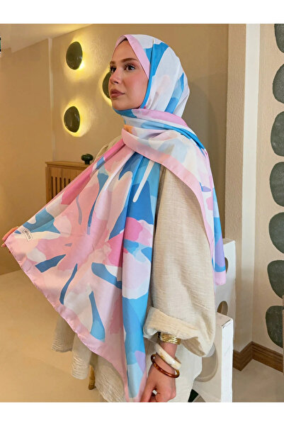 Nûda - Tarzın Değil , Tavrın Zarafeti Şal moale din bumbac cu model, seria inspiraţională, cu margine albastru-roz