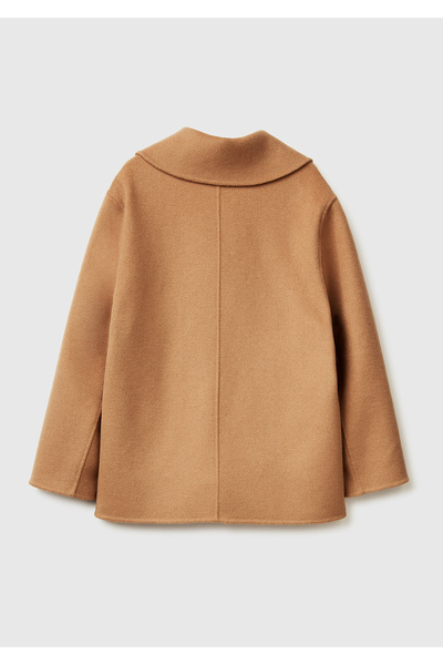 United Colors of Benetton Women's Brown Wool and Viscose Buttoned Blended Double-Breasted Short Coat