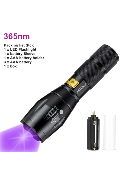 Choice R5T6 -365 Zoom UV LED Flashlight 365nm 395nm Invisible حبر قلم تحديد للقطط والكلاب والسعفة والبول وخام المال