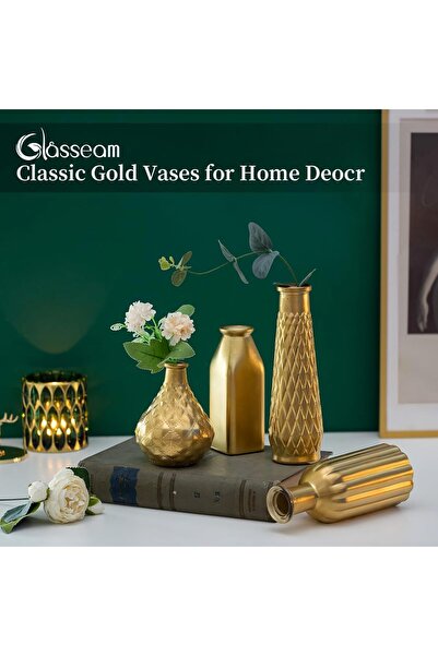 Glasseam Gold Glass Vases Set of 4 - Small Decorative Flower Vases