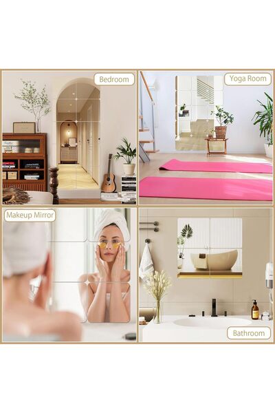 JUNEBRUSHS Frameless Self-Adhesive Acrylic Mirror Tiles, 18-piece 20×20 cm