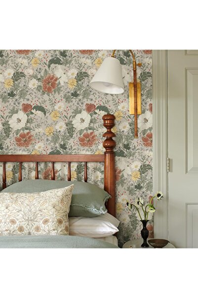 AZONEE Vintage Peel and Stick Wallpaper, Grey Floral, 118" x 17.3"